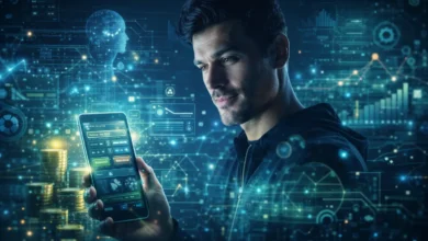 Homem segurando celular, dentro do mundo das apostas