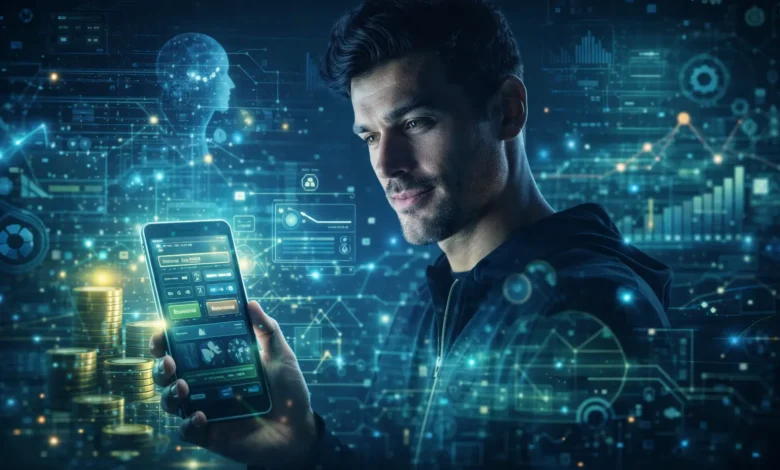 Homem segurando celular, dentro do mundo das apostas